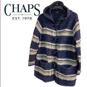 2X Chaps Striped Hooded Knit Southwestern Coastal Baja Jacket/Sweater